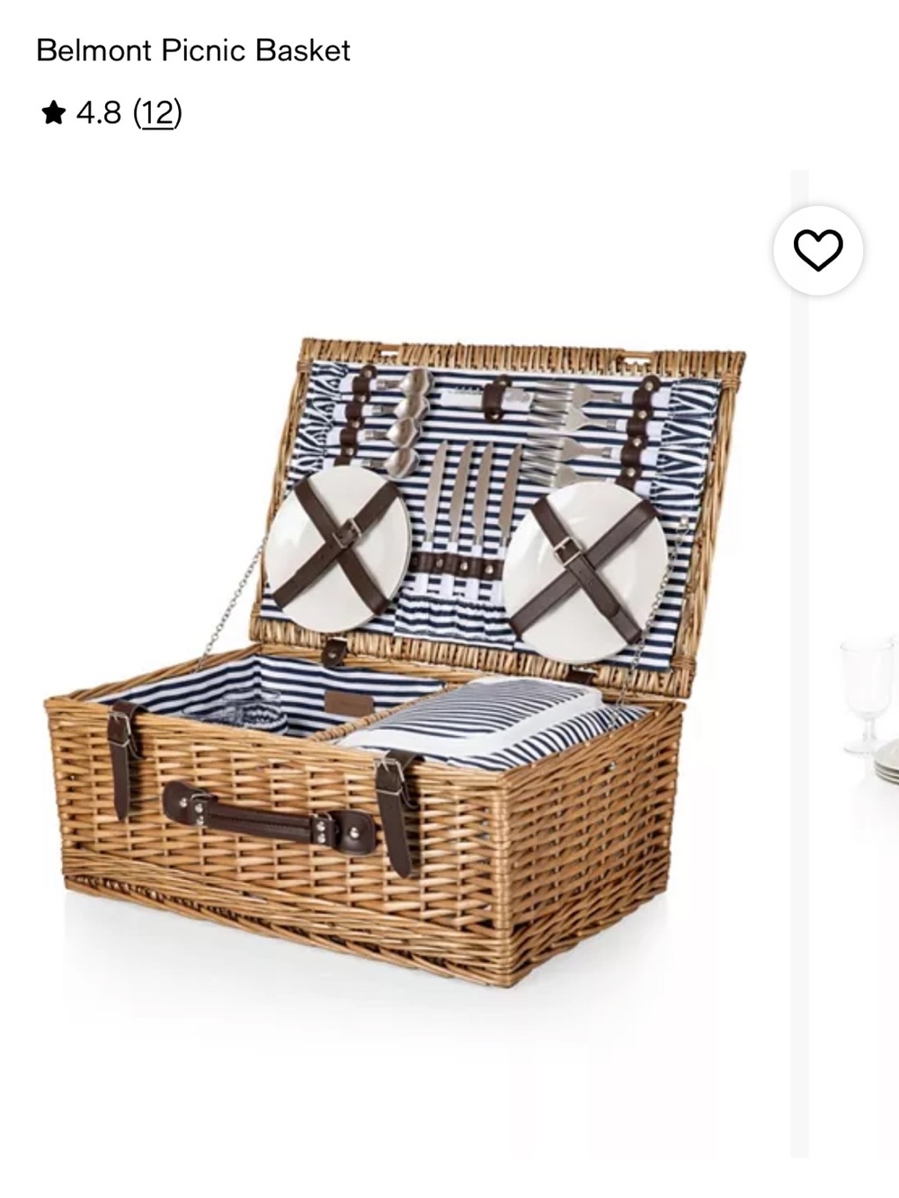 Picnic Time-Belmont 4 person woven picnic basket-complete set- never used!